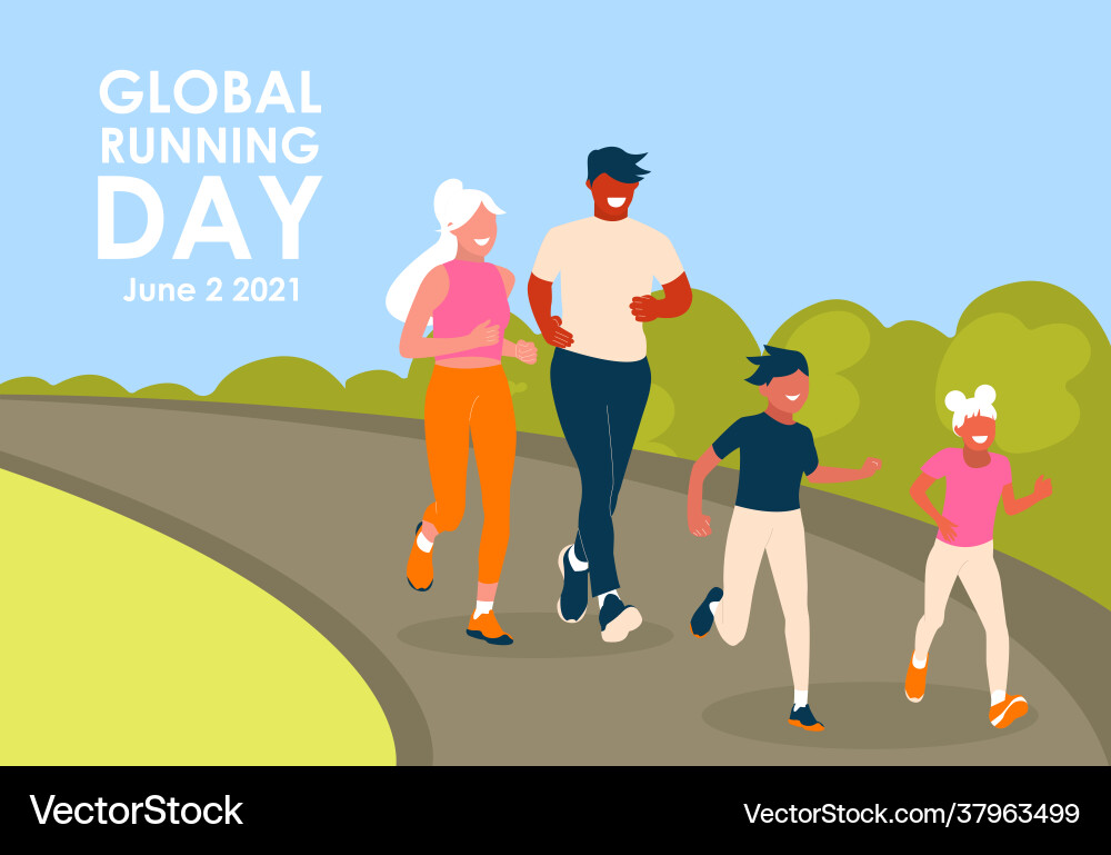Global running day happy family Global running day happy family vector image