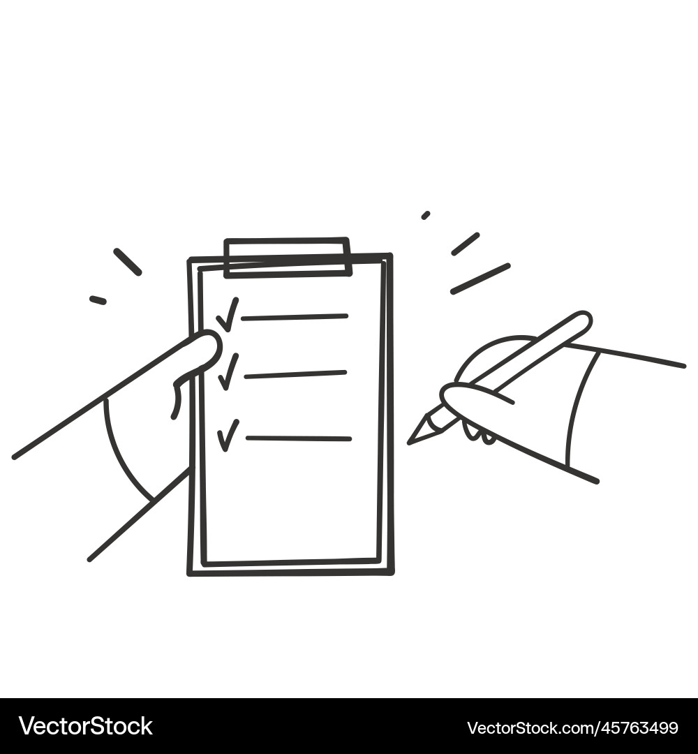 Hand drawn doodle person holding clipboard form Hand drawn doodle person holding clipboard form vector image