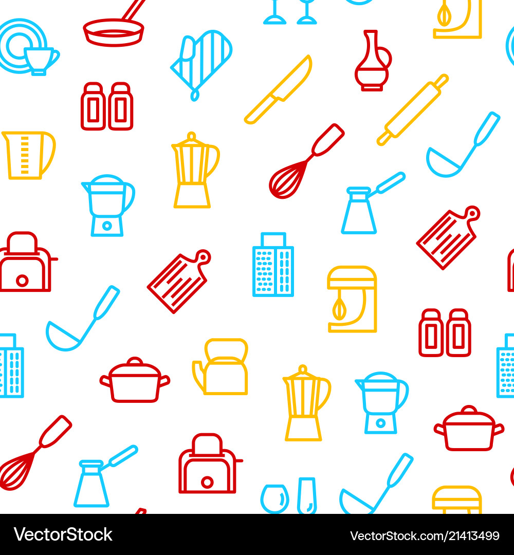 Kitchen tools thin line seamless pattern Kitchen tools thin line seamless pattern Vector Image