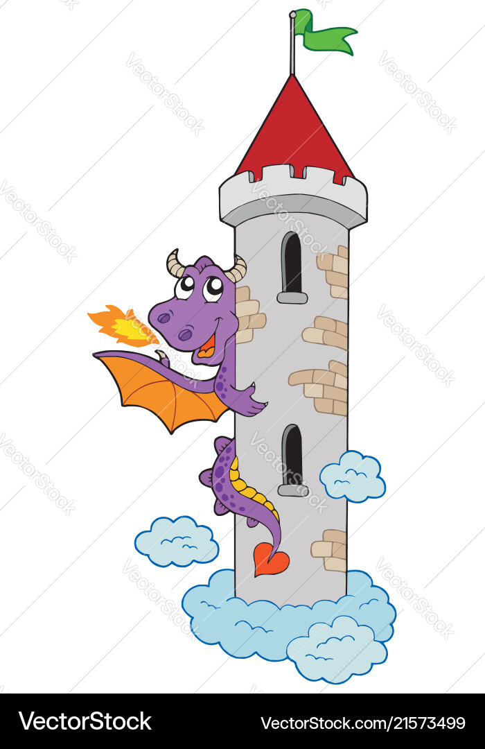 Lurking dragon with castle tower Lurking dragon with castle tower vector image