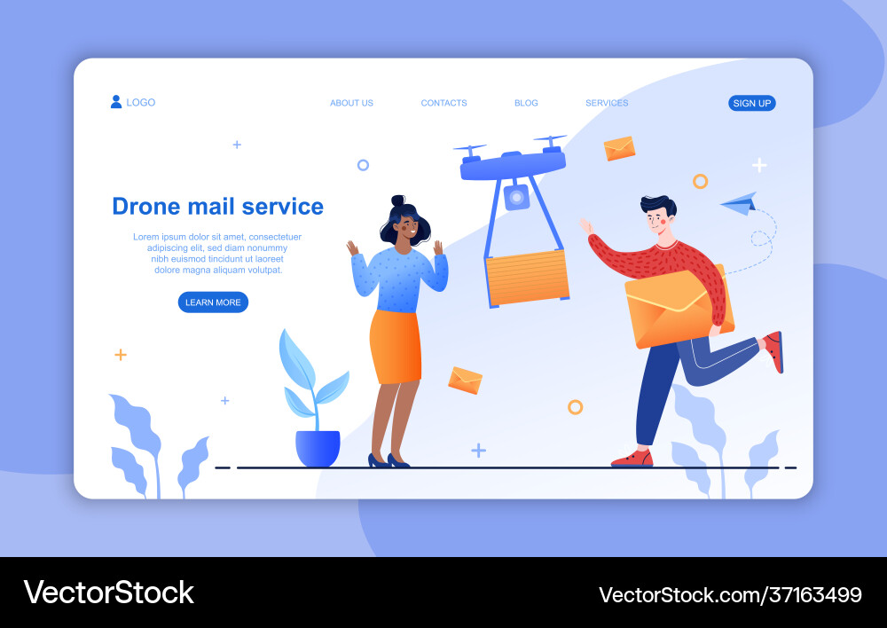 Männliche und weibliche Zeichen verwenden Drohnen-Mail Männliche und weibliche Zeichen verwenden Drohnen-Mail Vektorbild
