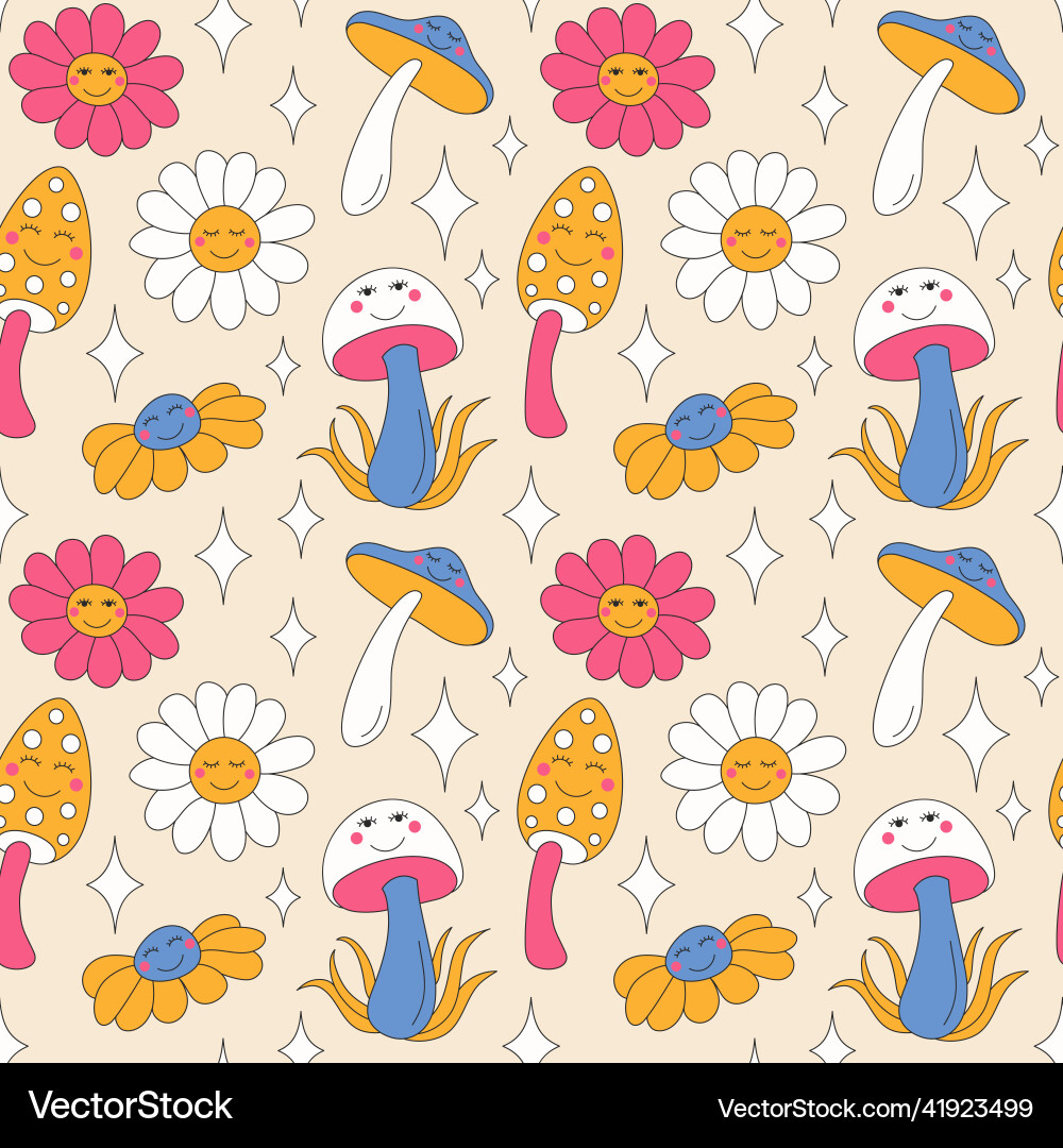 Retro mushrooms and sparkles on light background Vector Image