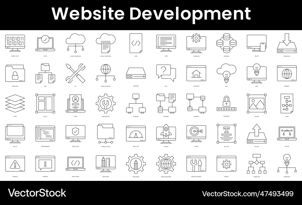 Set of outline website development icons Set of outline website development icons vector image