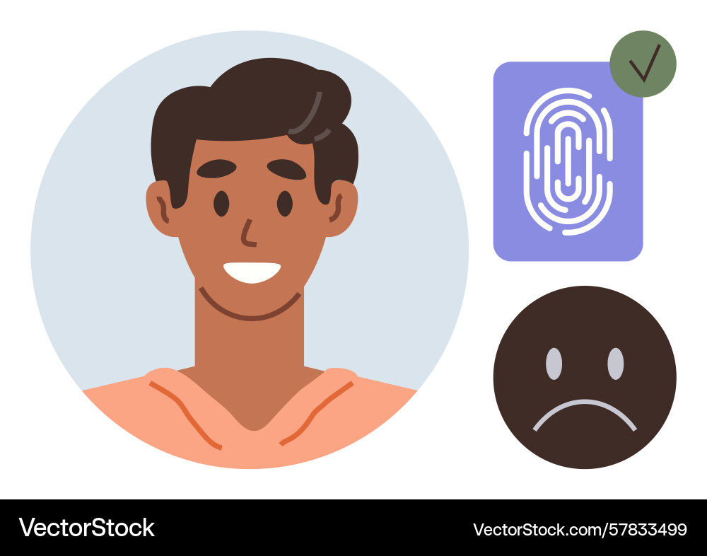Smiling user approval with biometric fingerprint Smiling user approval with biometric fingerprint Vector Image