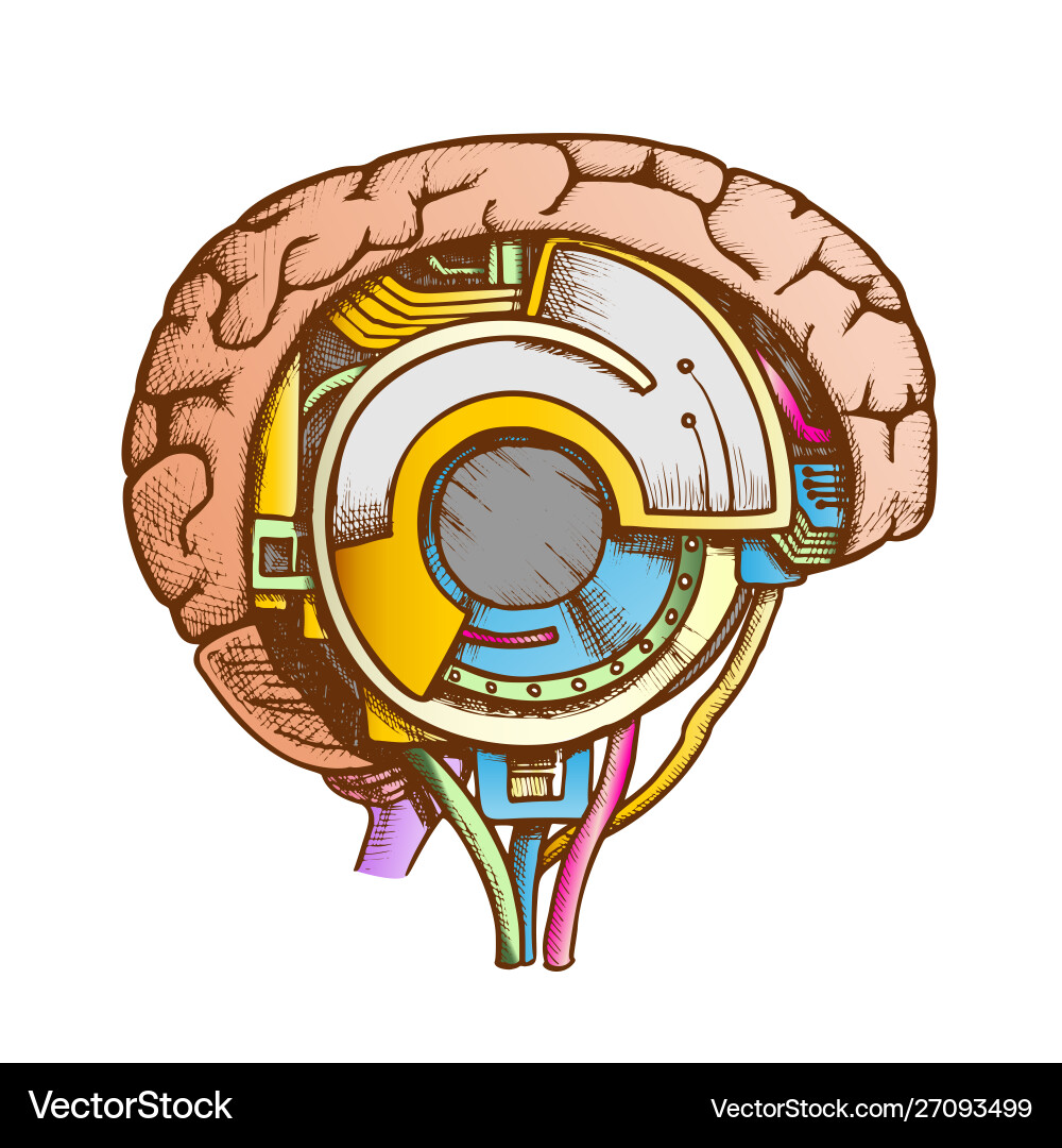 Technology cyber brain side view color Technology cyber brain side view color vector image