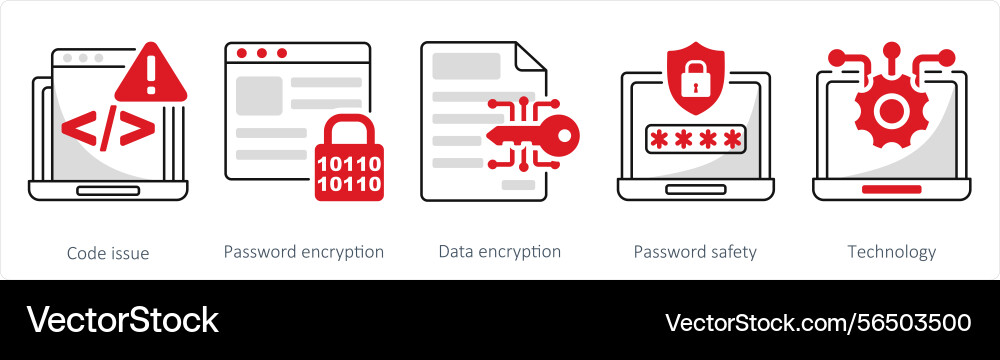 A set of 5 security icons as code issue password vector image