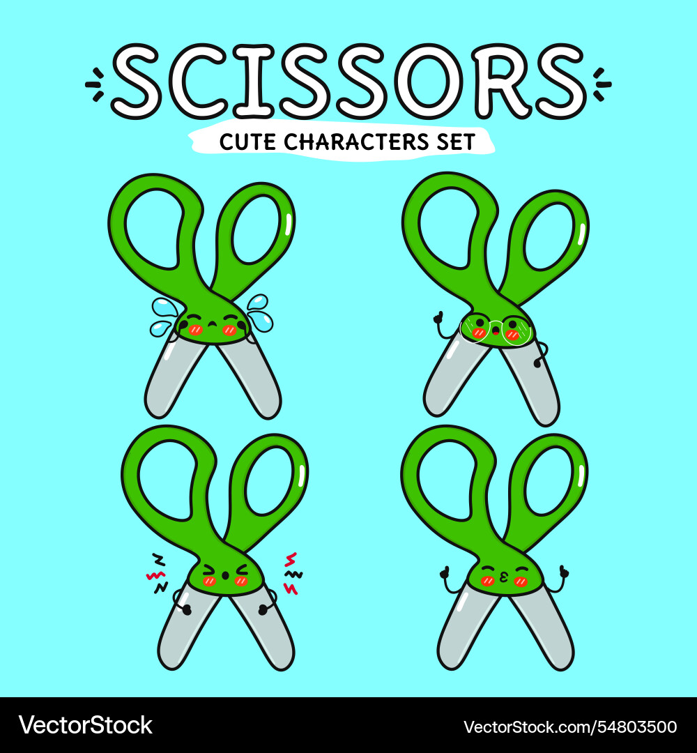 Cute scissors characters set with playful Vector Image