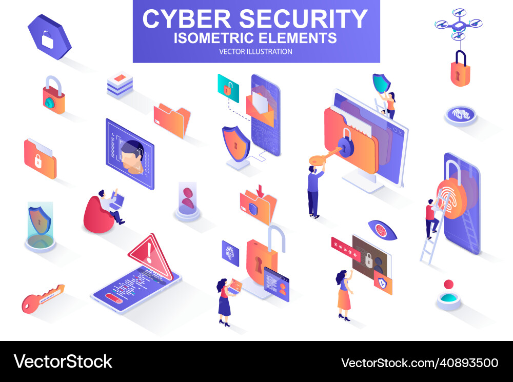 Cybersecurity Isometric Elements Bundle vector image