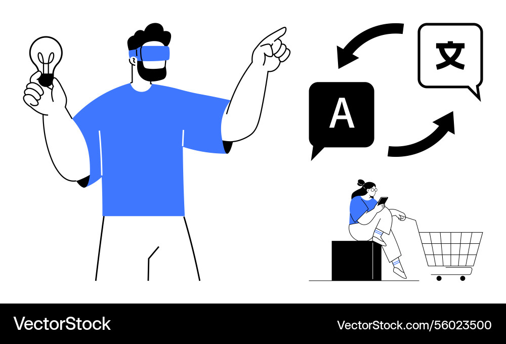 Digital transformation a man with vr and lightbulb Digital transformation a man with vr and lightbulb vector image