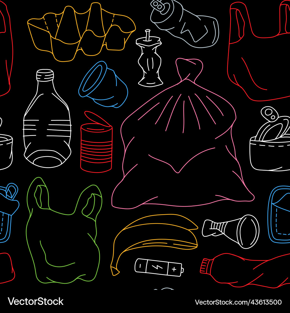 Hand drawn garbage pattern unsorted trash vector image