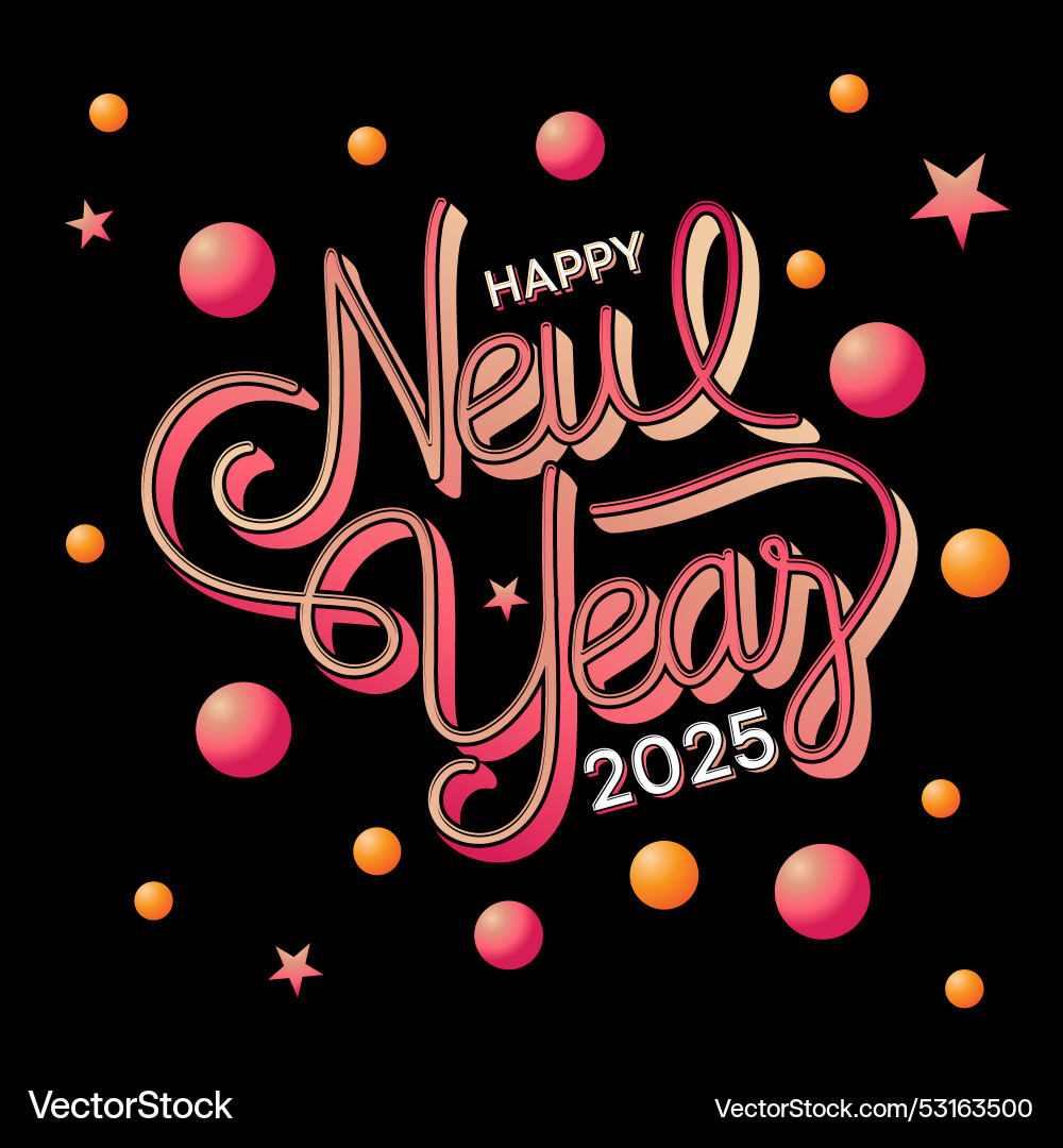 Retro style letter and number happy new year 2025 Vector Image