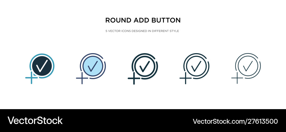 Round add button icon in different style two vector image