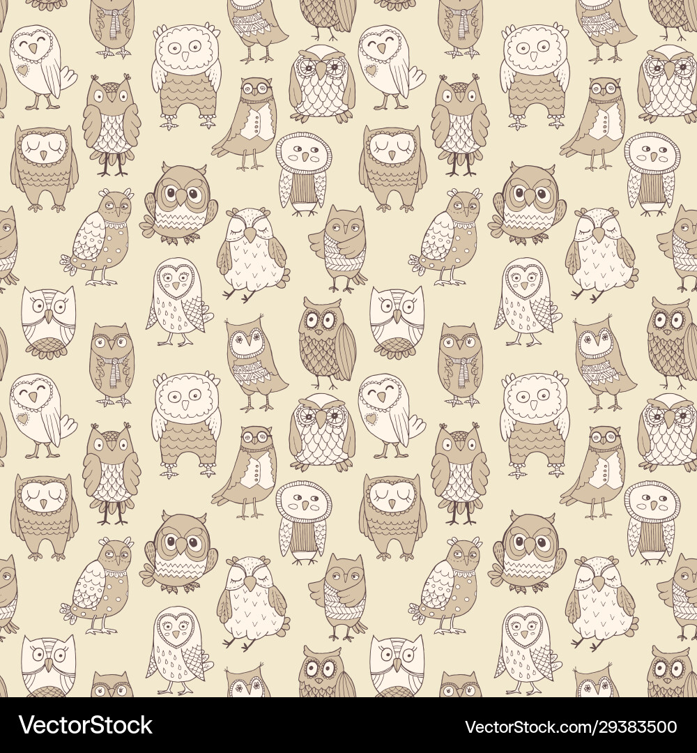 Seamless pattern line owls stylized Seamless pattern line owls stylized vector image