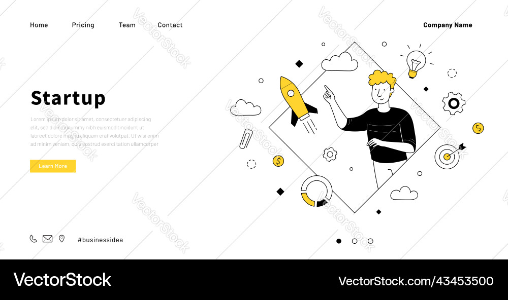 Startup company website design doodle templatet Startup company website design doodle templatet vector image