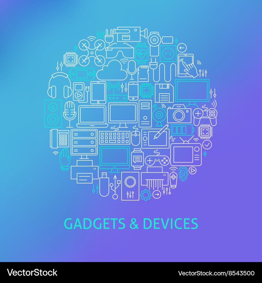 Thin line electronics and gadgets icons set circle vector image
