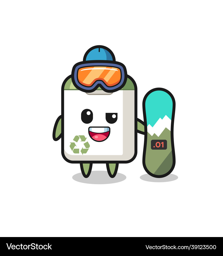 Trash can character with snowboarding style Trash can character with snowboarding style Vector Image