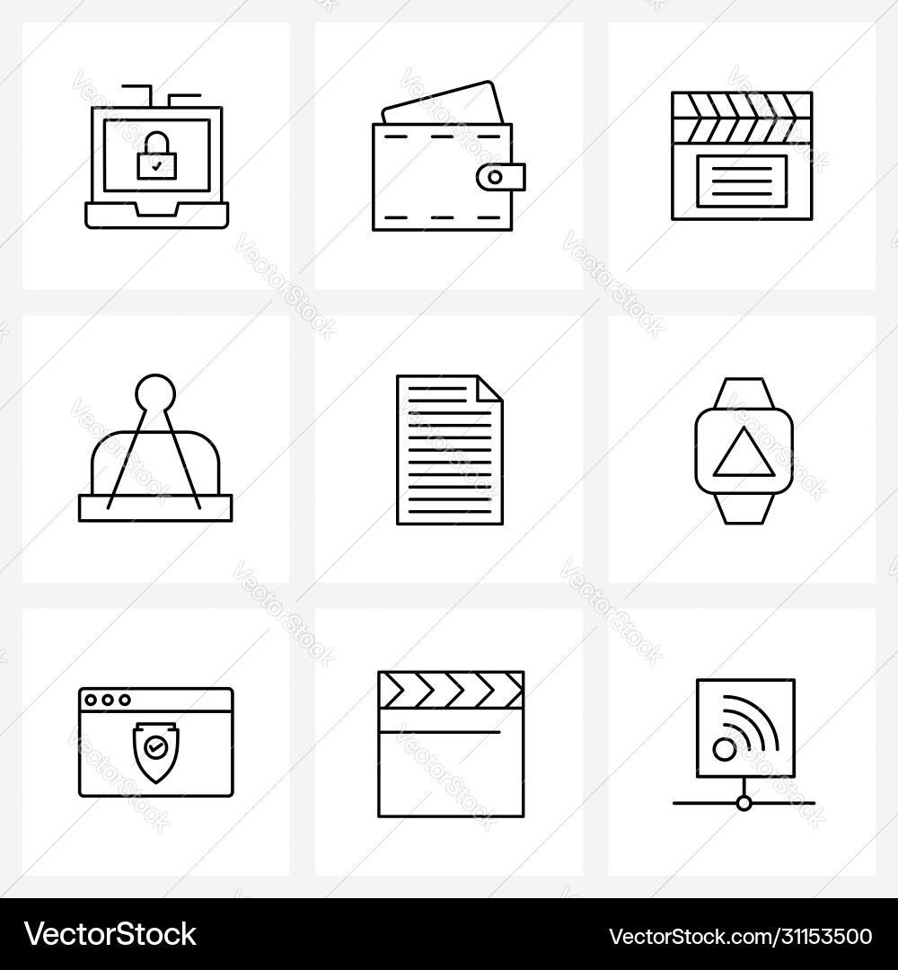 Ui set 9 basic line icons video play file Vector Image