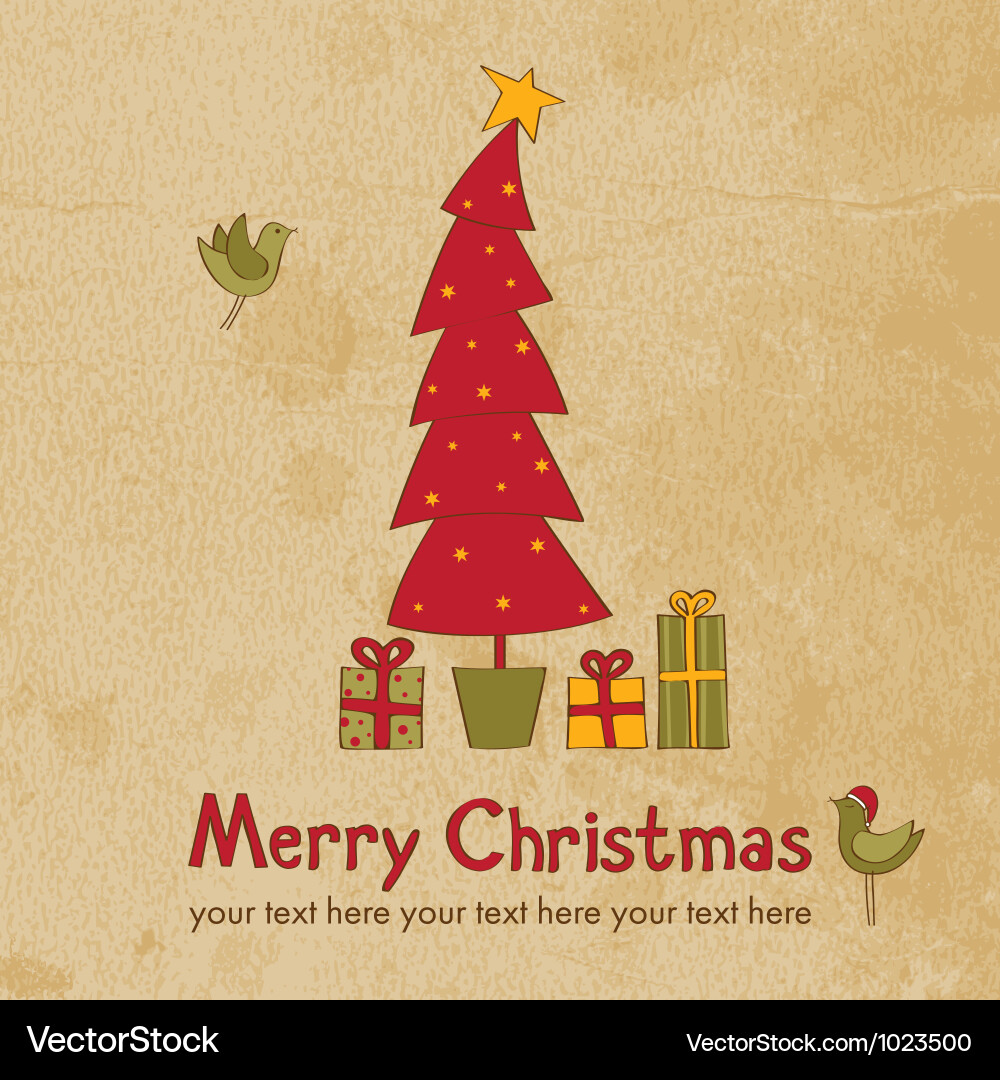 Vintage Christmas Card with Birds Vector Image
