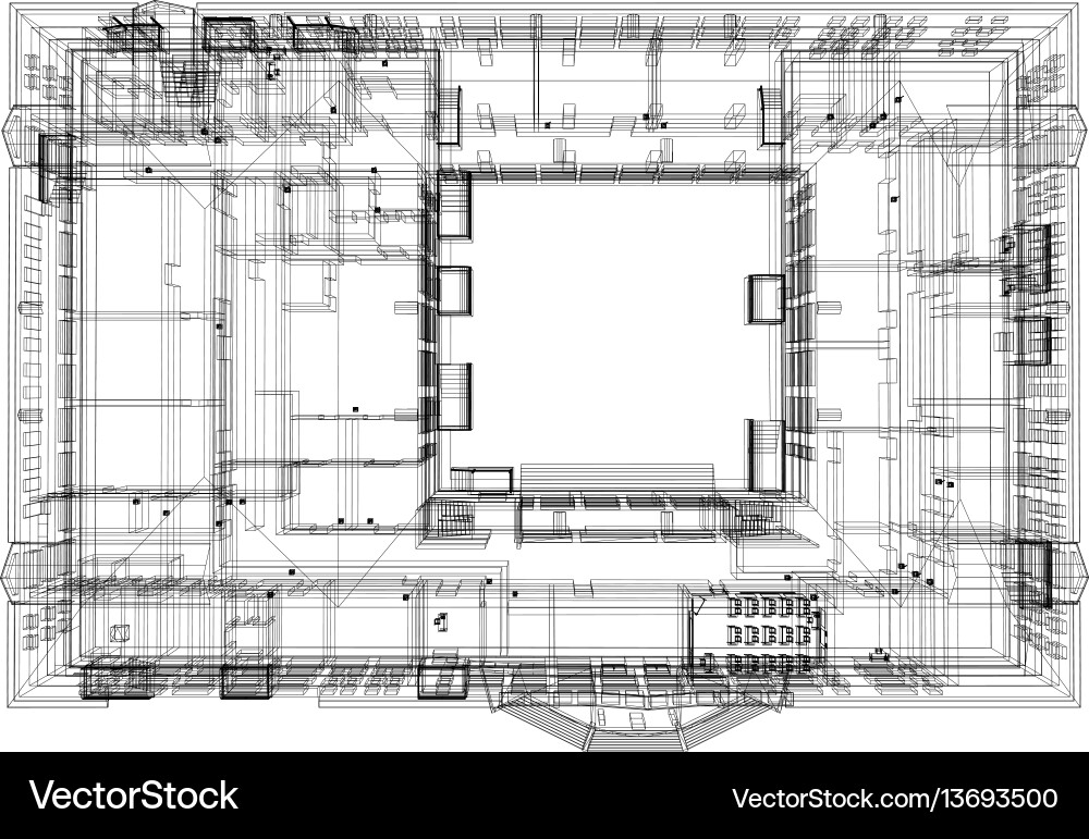 Wireframe Building Blueprint vector image