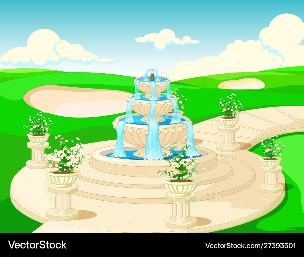 Coole grüne Grashügellandschaft mit Brunnen Coole grüne Grashügellandschaft mit Brunnen vektorbild