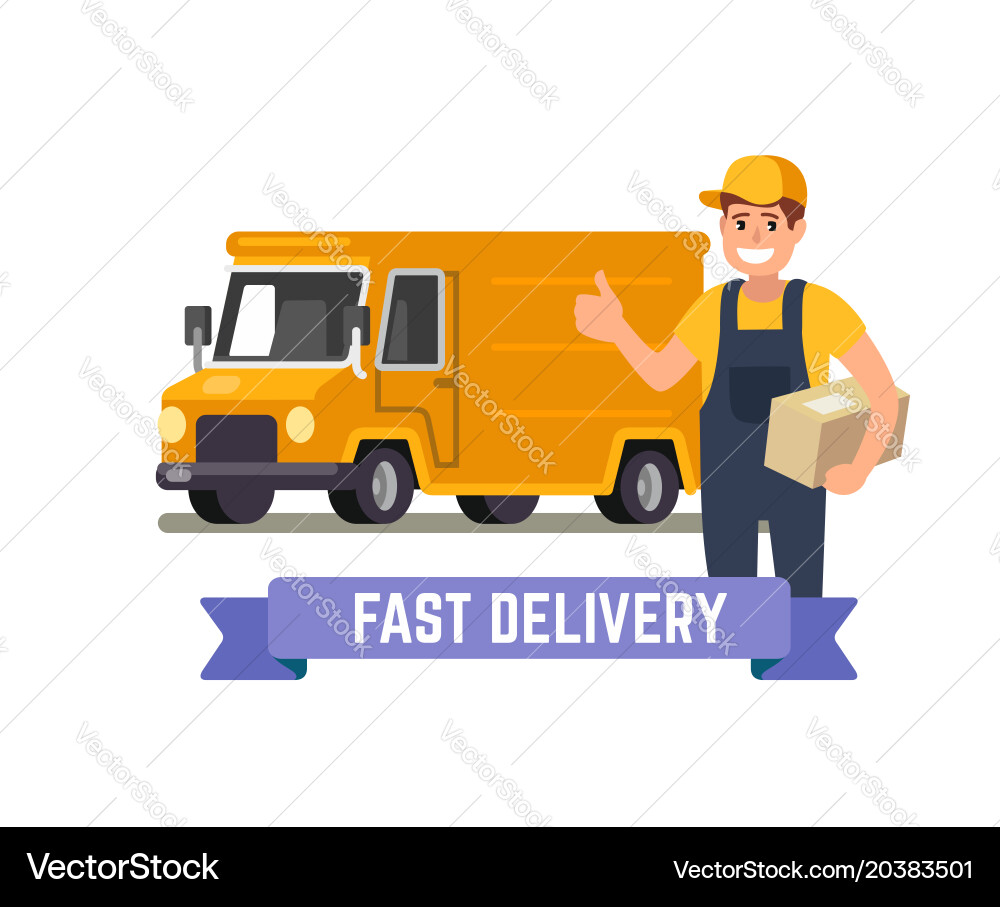 Delivery van and worker Royalty Free Vector Image