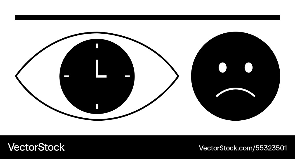 Eye with clock symbol and sad face representing Eye with clock symbol and sad face representing vector image