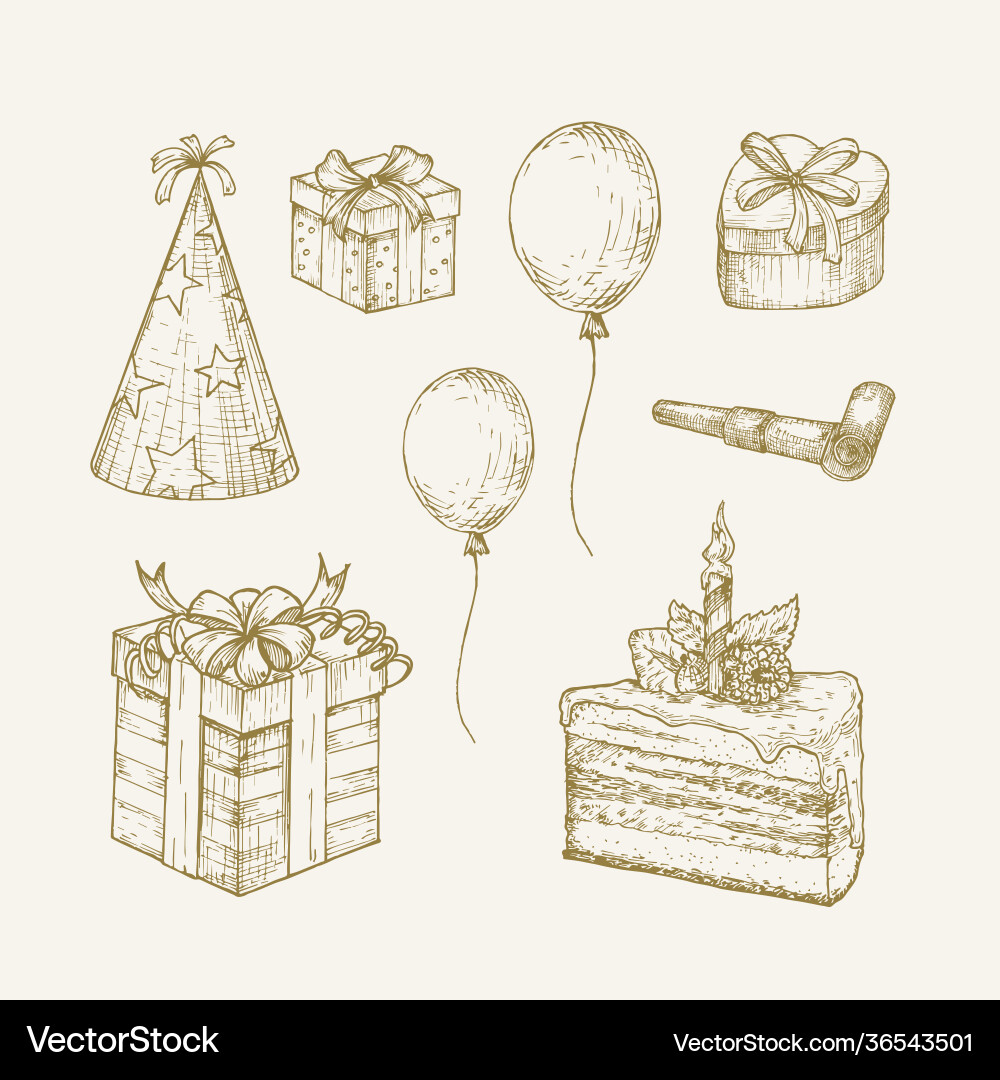 Hand Drawn Birthday Party Set Vector Image