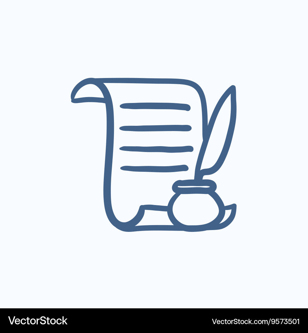 Paper scroll with feather pen sketch icon vector image