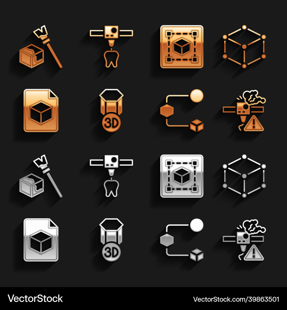 Set 3d printer isometric cube warning file Vector Image