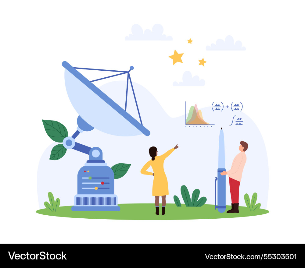 Space science concept with tiny people Royalty Free Vector