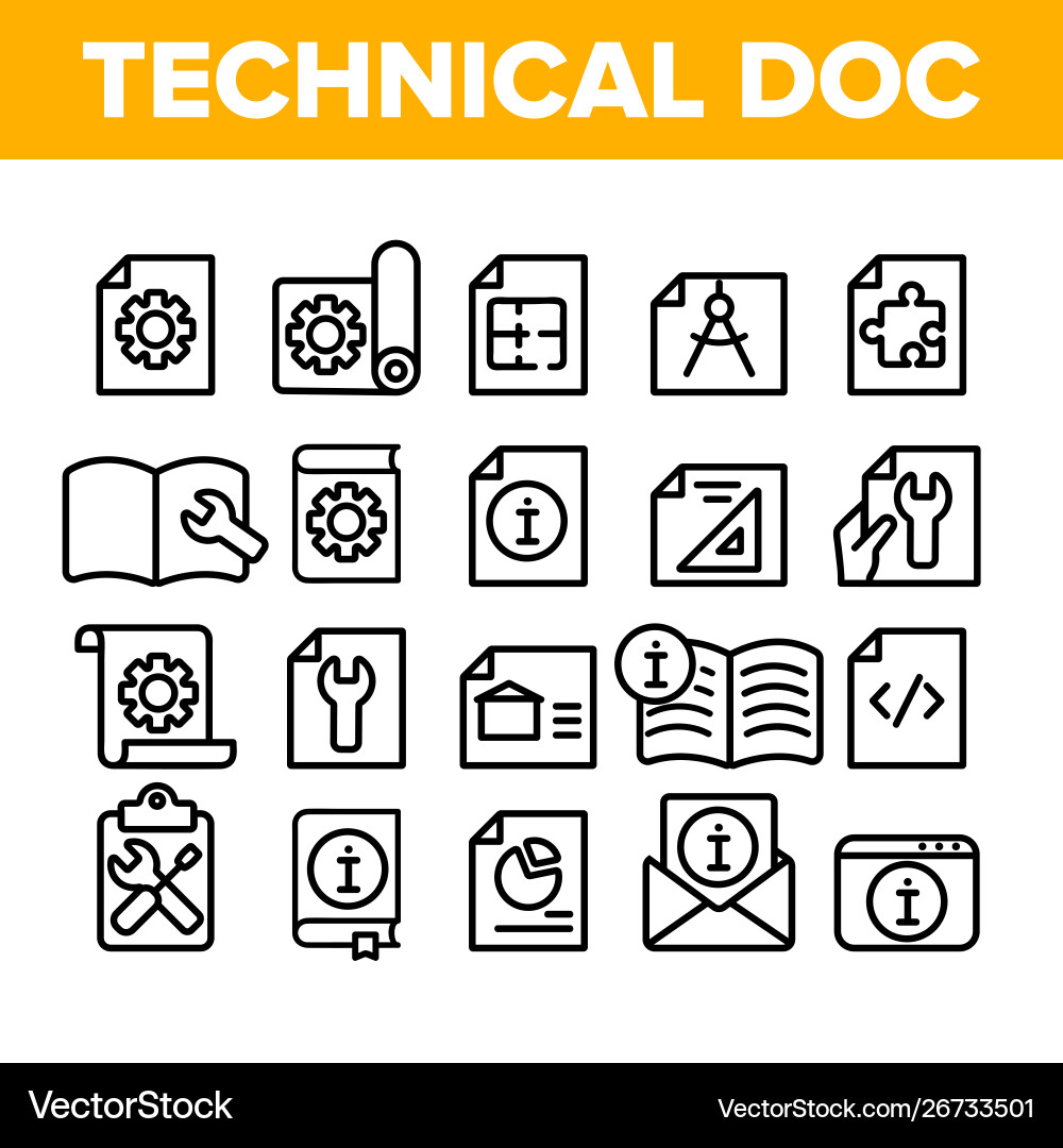 Technical documentation thin line icons set Technical documentation thin line icons set vector image