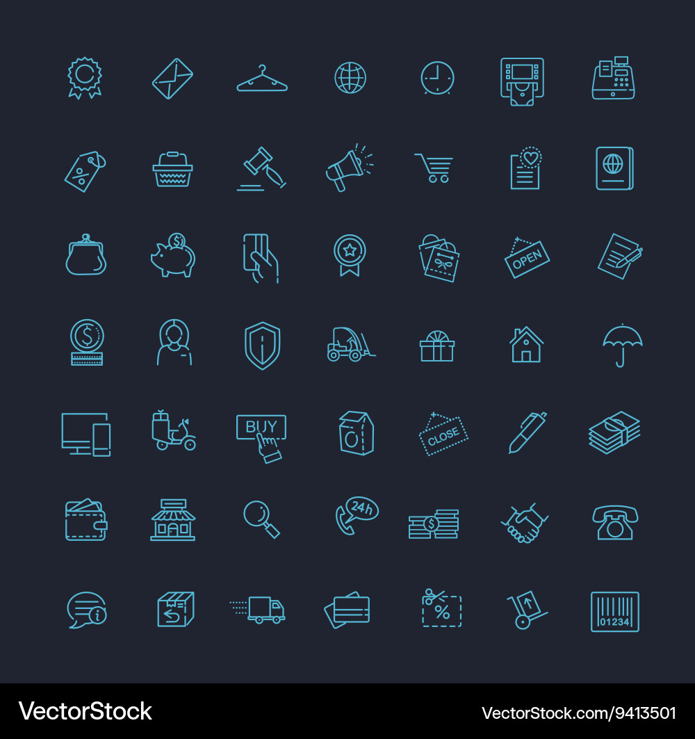 Thin lines web icons set - e-commerce shopping vector image