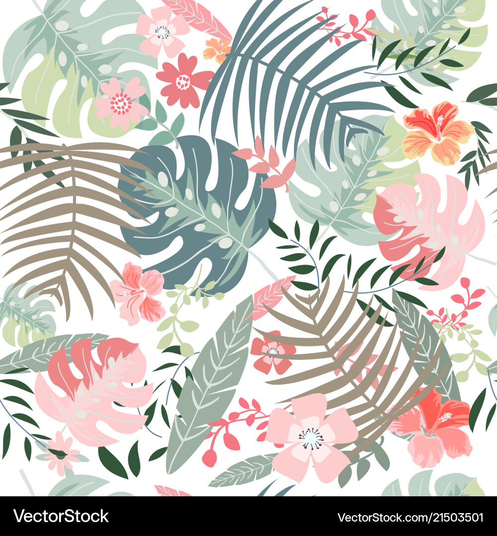 Tropical Botanical Leaves Seamless Pattern vector image