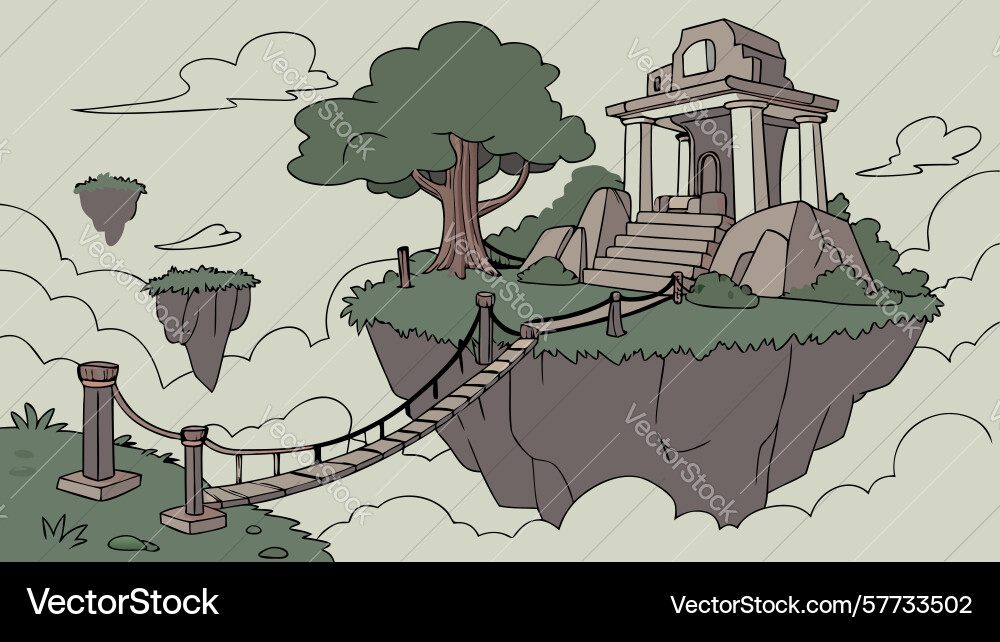 Ancient stone temple on floating island mythical Vector Image
