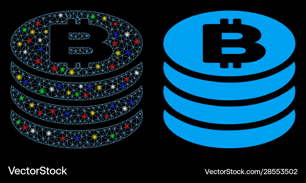 Bright mesh wire frame bitcoin coin column icon vector image