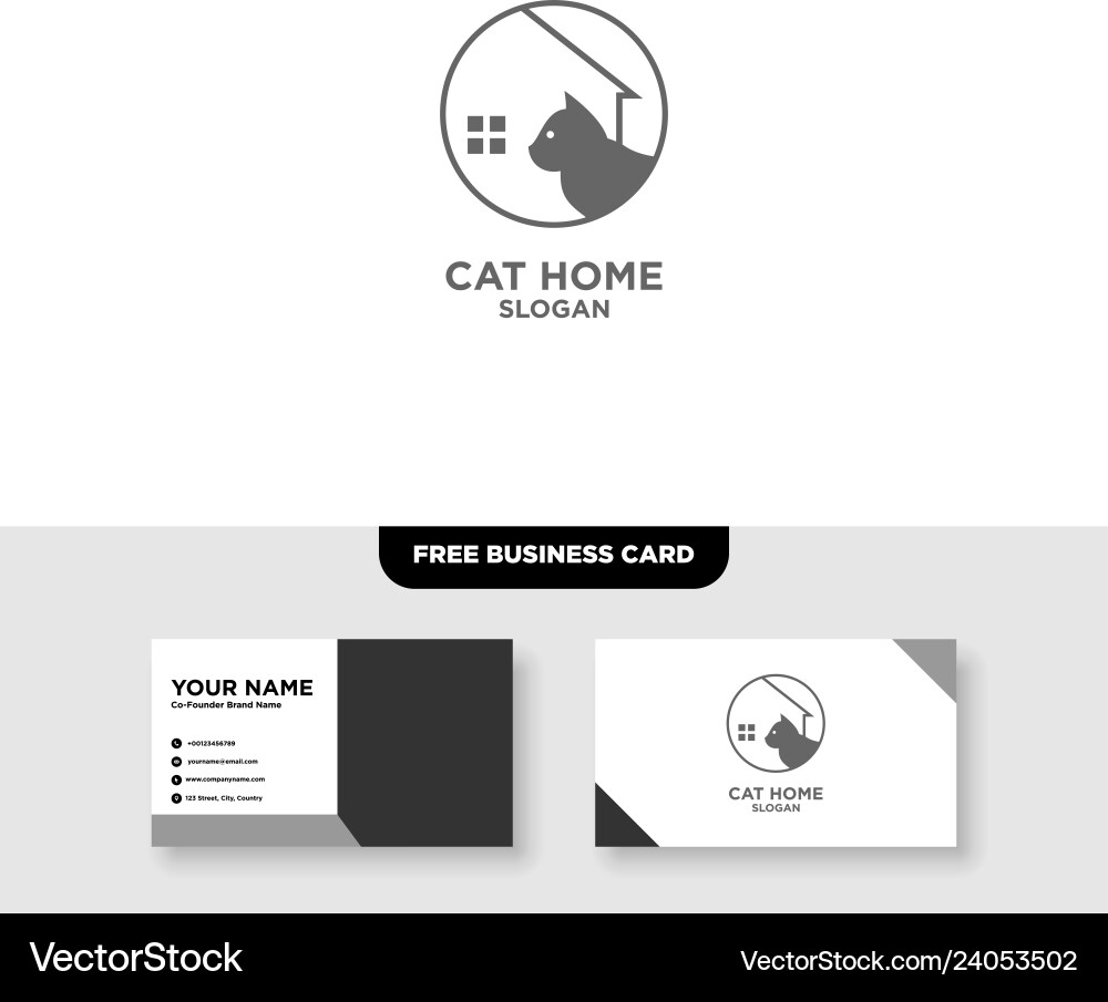 Cat logo template free business card mockup Vector Image