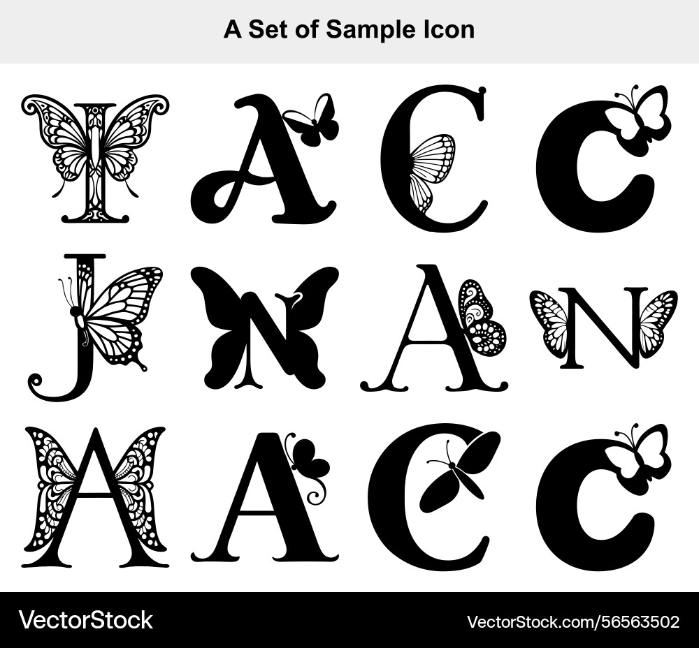 Decorative letters with butterfly elements set vector image