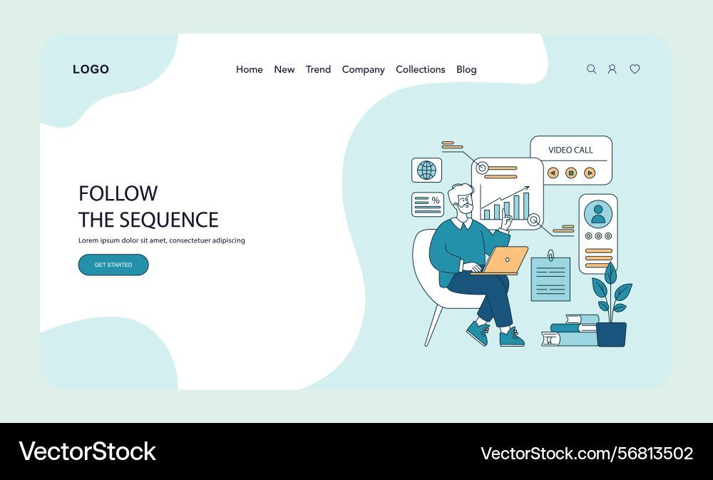 Digital workspace video call and data analysis vector image