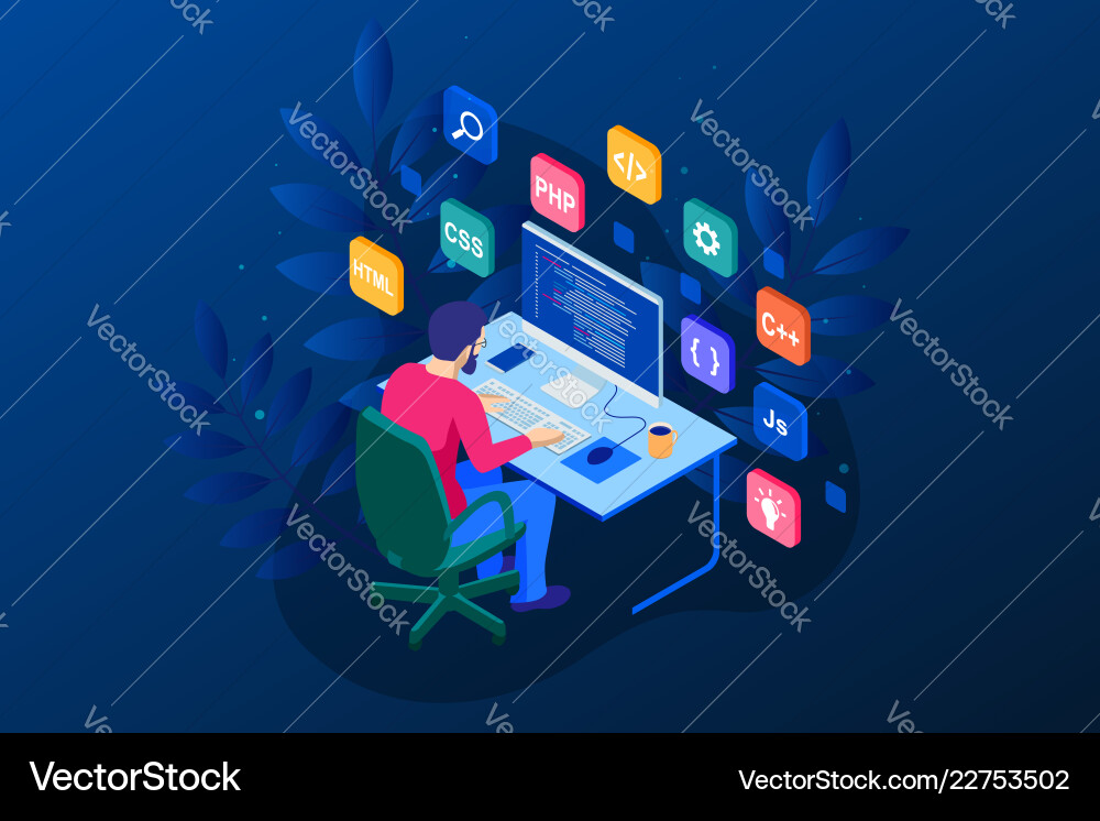isometrische Programmierung und Codierung Isometrische Programmierung und Codierung vektorbild