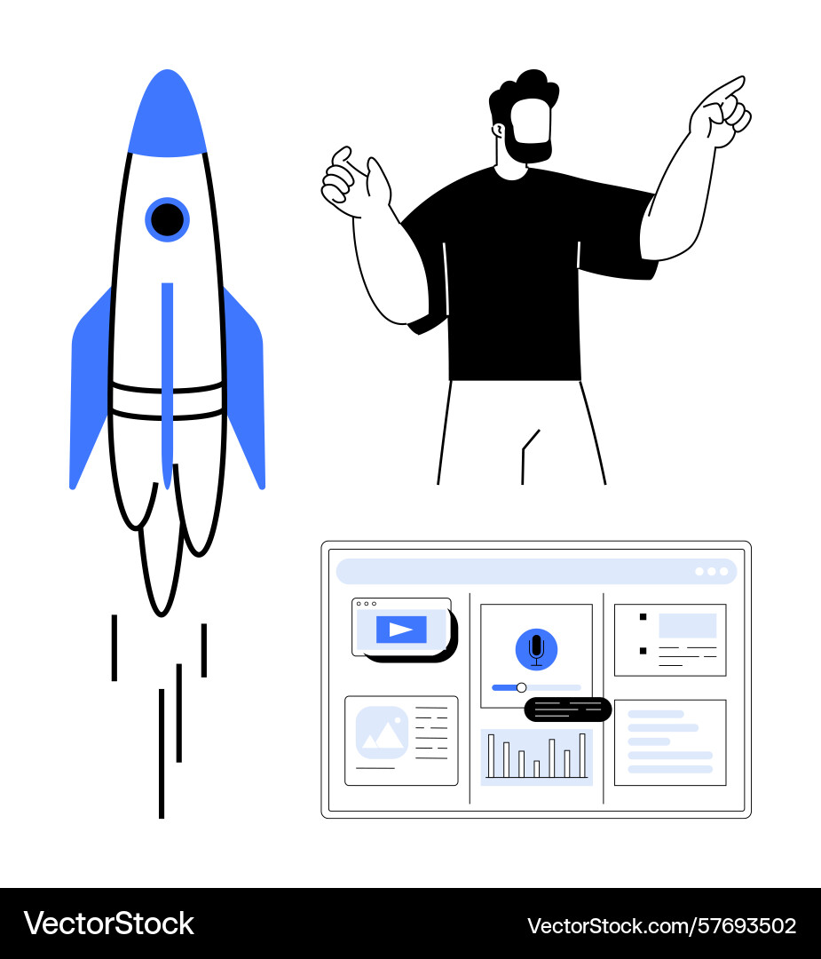 Man explaining digital content strategy Man explaining digital content strategy vector image