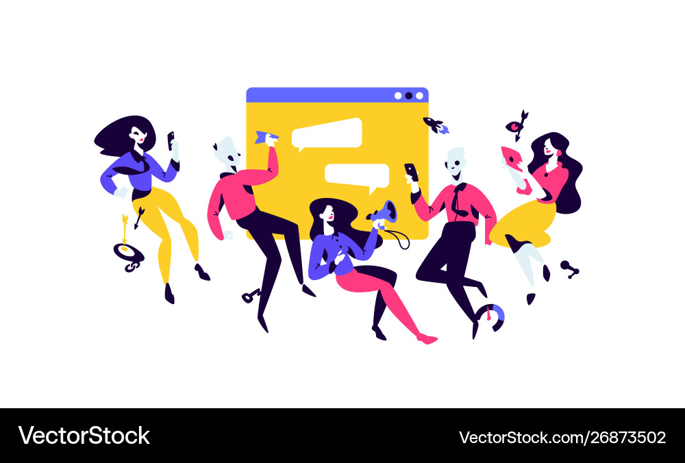 Managers on background interface flat vector image
