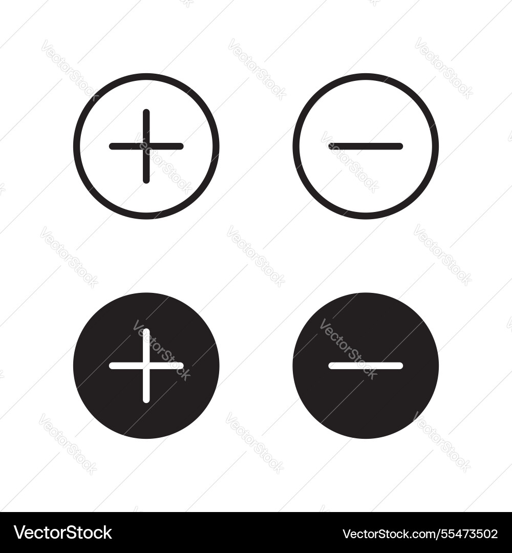 Plus and minus icon add remove Plus and minus icon add remove Vector Image