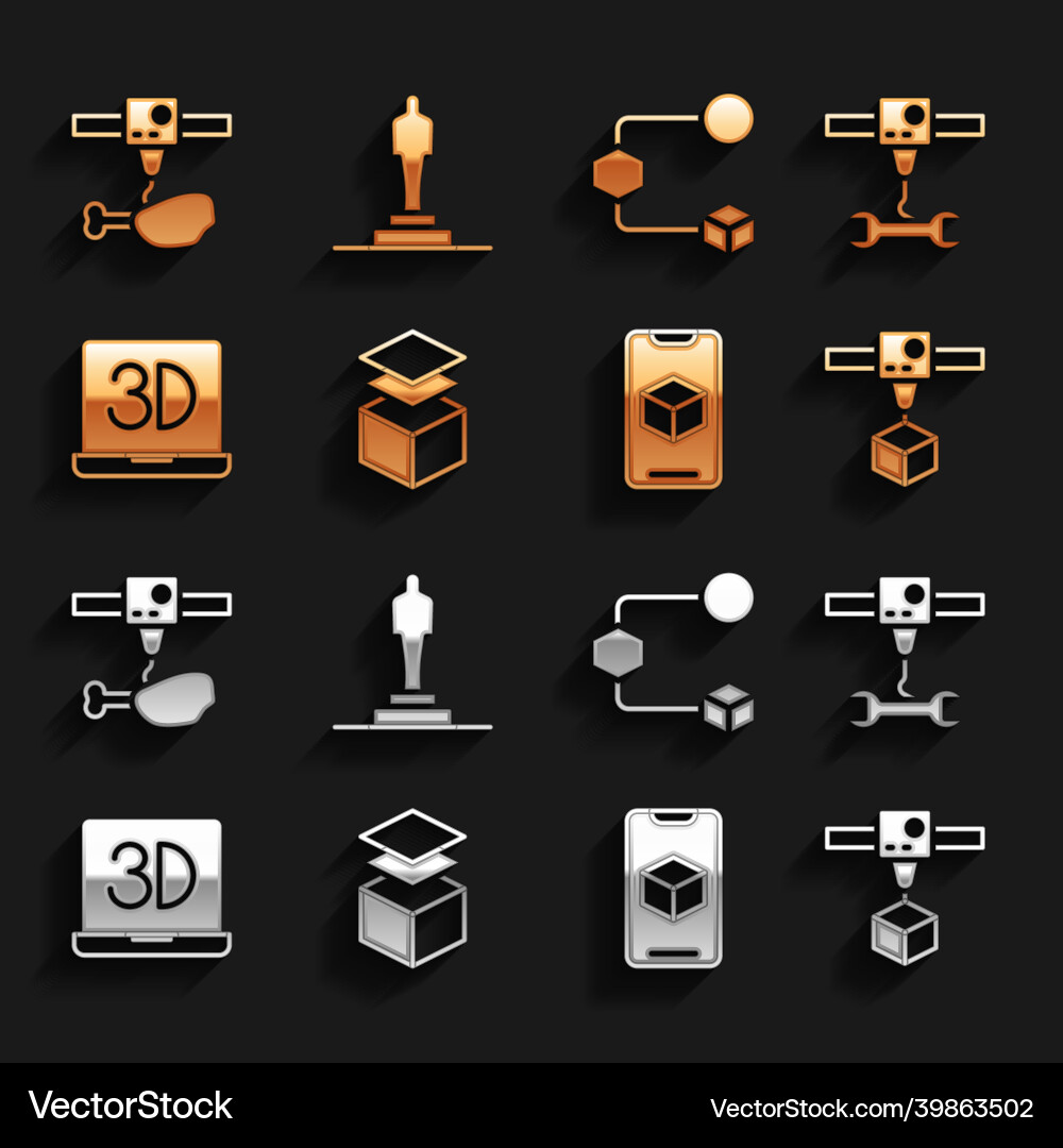 Set layers 3d printer wrench spanner cube Vector Image