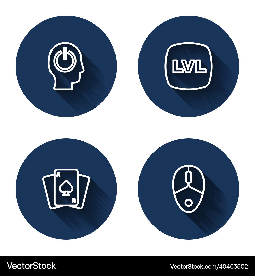 Set line power button level game playing cards Set line power button level game playing cards vector image