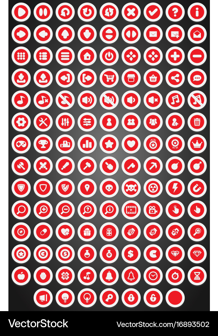 Set of flat round game buttons in cartoon style vector image