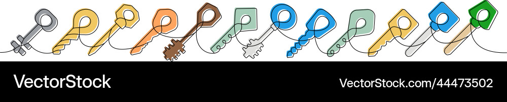 Set of key one line colored continuous drawing Vector Image