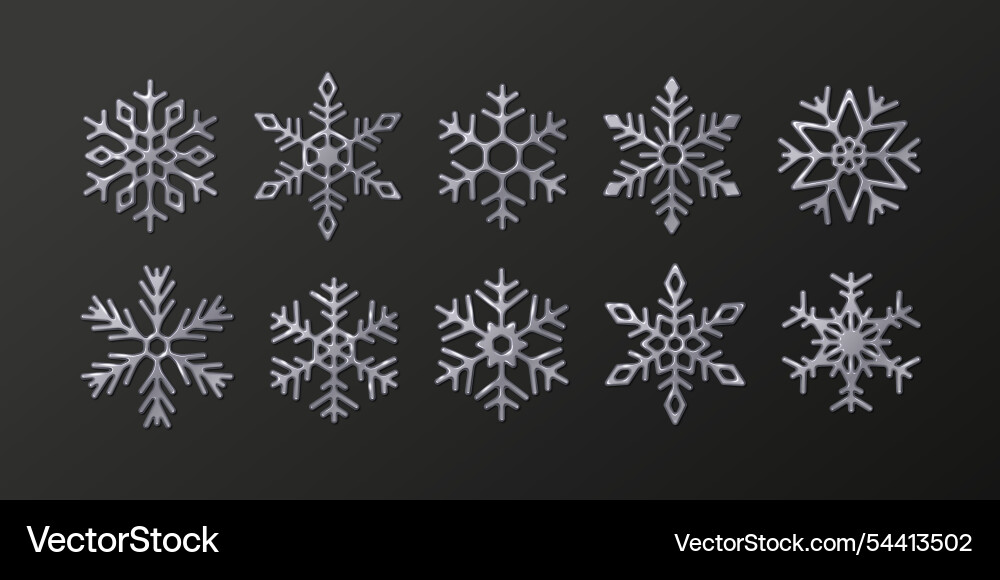 Silberne Schneeflocken mit verschiedenen Formen realistisch Silberne Schneeflocken mit verschiedenen Formen realistisch vektorbild