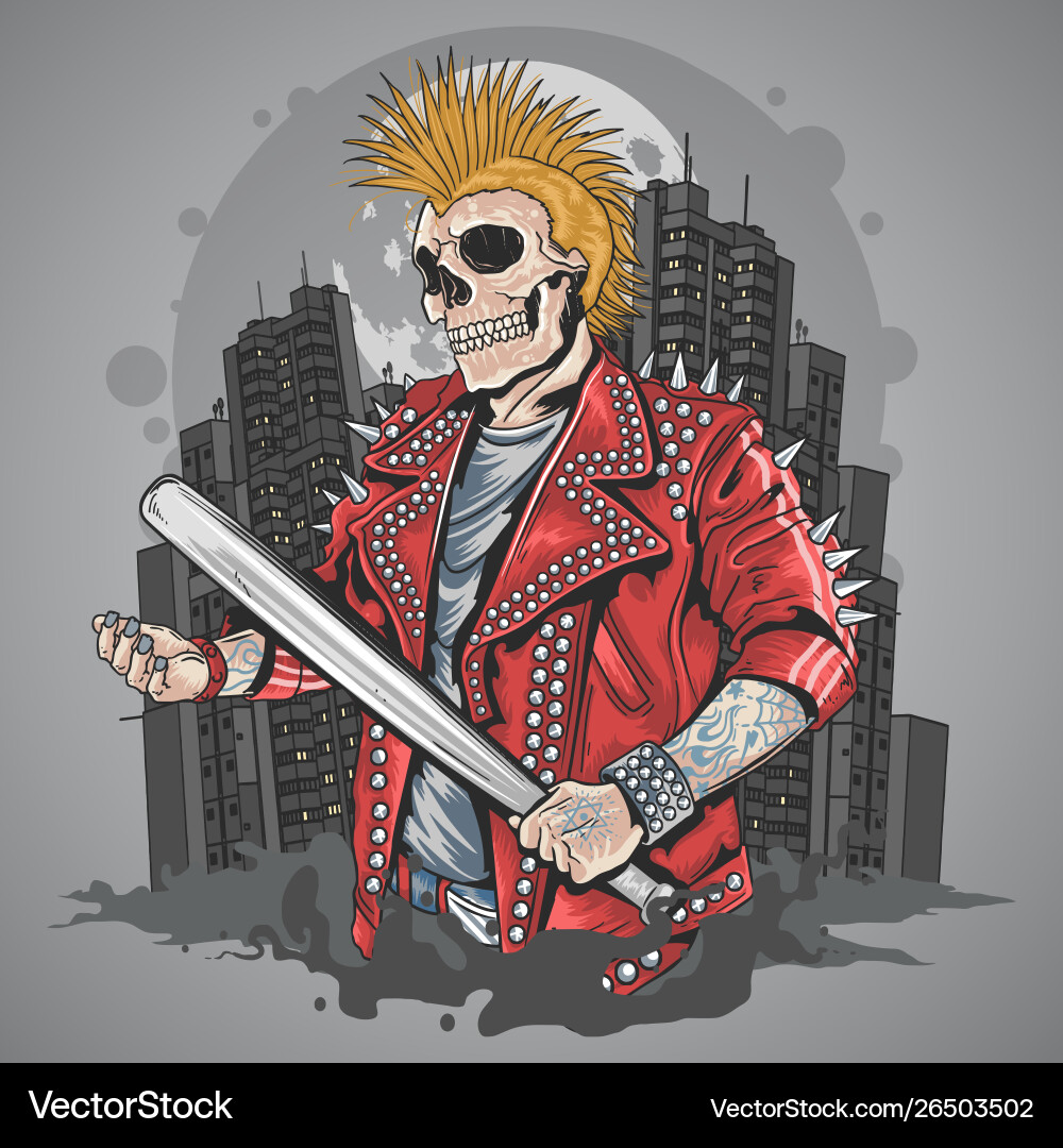 Skull Punk Gangster with Mohawk Vector Image