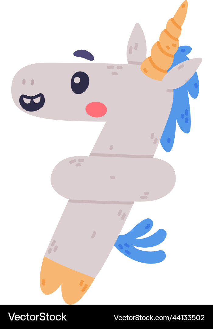 Unicorn cute number seven or numeral with smiling Vector Image