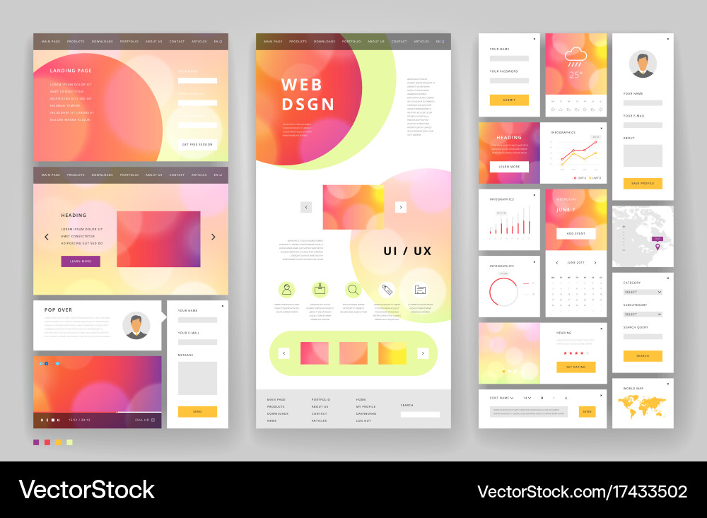 Website template design with interface elements vector image